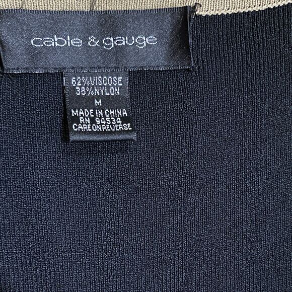 Cable & Gauge Lace up Pullover Top Sz M Black Tan Stretch Casual Blouse Shirt - Picture 5 of 8